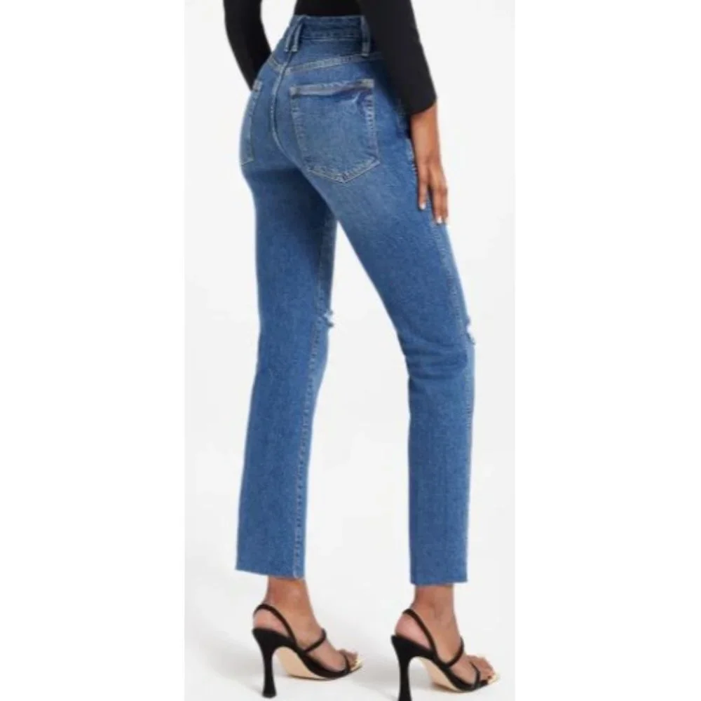Good American Good Curve Straight Leg Distressed Jeans-sz 26 - Picture 2 of 11